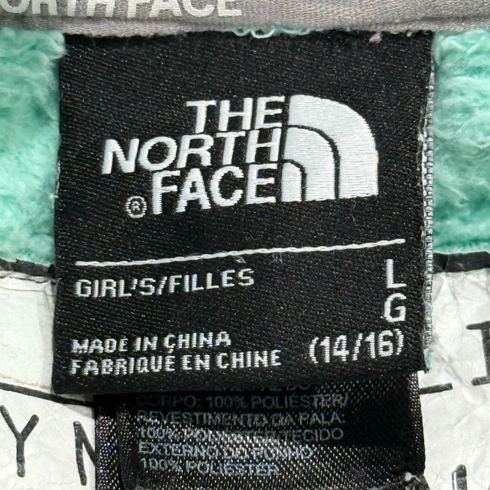 The North Face Girls Size L Soft Fuzzy Bermuda Green Fleece Hooded Jacket